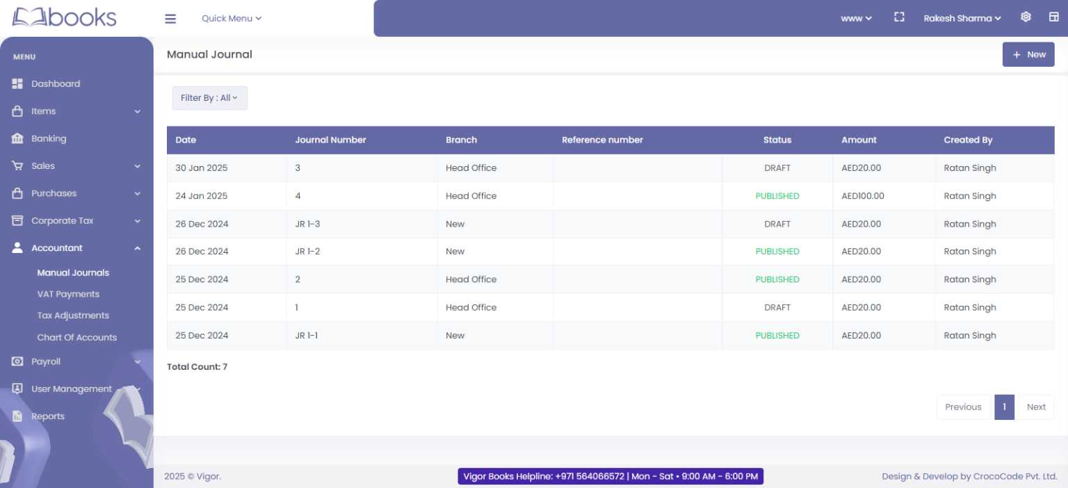 VBooks Financial Reporting — accountants view