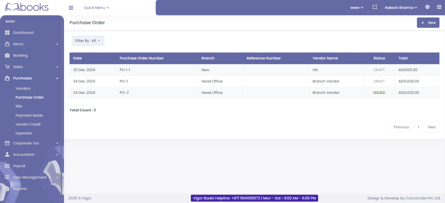 VBooks Purchases — purchase order management