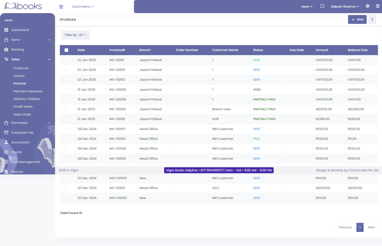 VBooks Sales Management — invoicing dashboard
